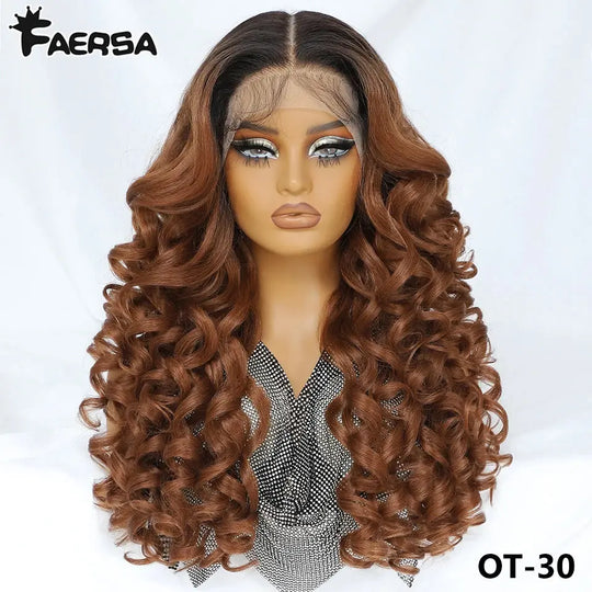 Latisha 13X6 HD 13X5X1 Synthetic Lace Front Wigs Curly Pre Plucked Lace Frontal Wig with Bangs for Women Highlight with Babyhair Beauty hair & fashionfj