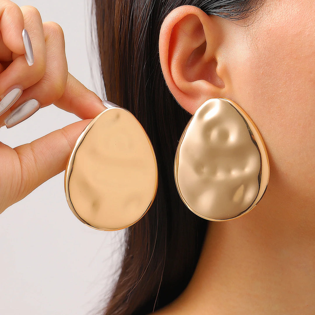 Exaggerated Gold Color Heart Oval Earrings For Women Metal Earing Jewelry 2025 Trending Irregular Wrinkled Geometric Earrings