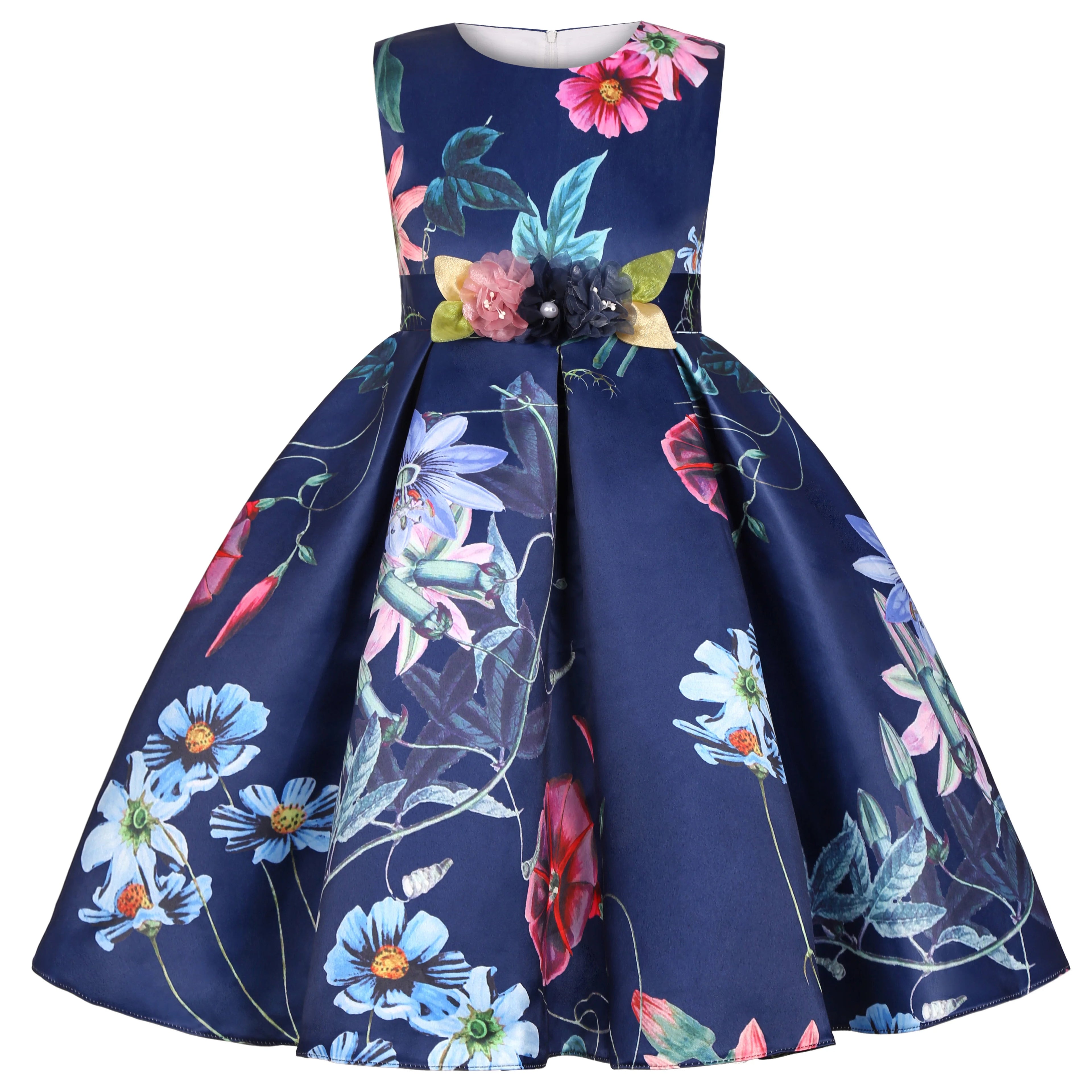 2025European and American children's new flower vintage print princess dress girl holiday party dress dress Beauty hair & fashionfj