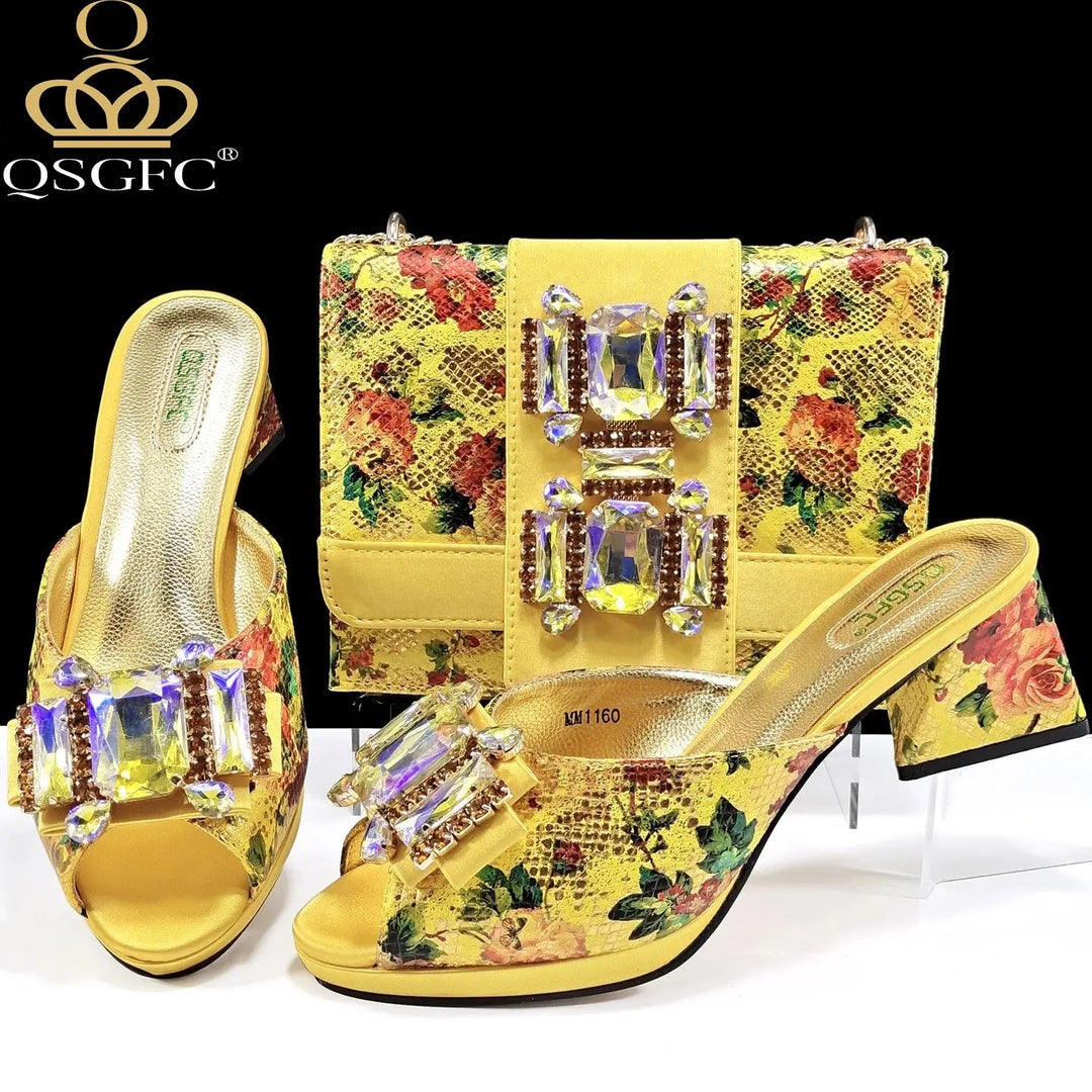 QSGFC Italian Sandals and Bags Matching Set 2025 Women Heel Party for Rose Gold Colour Wedding Bigger Size Thick Heel Shoes Beauty hair & fashionfj