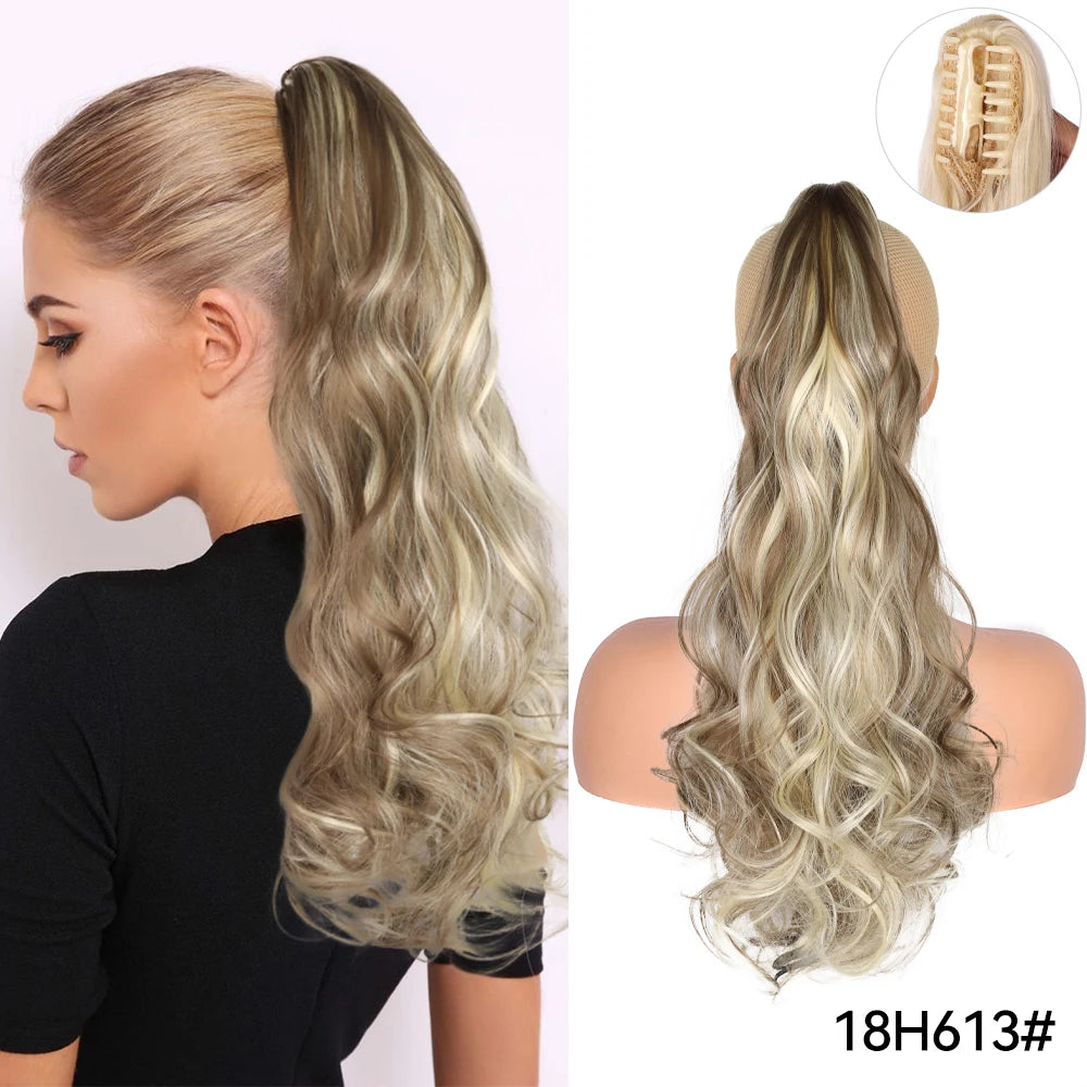 Long Straight Claw Clip On Ponytail Hair Extension Synthetic 22Inch Wavy Ponytail Fake Hairpiece For Women Pony Tail Hairpiece