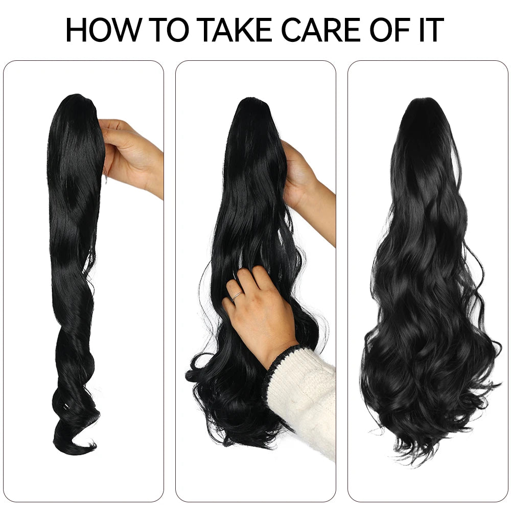 Long Straight Claw Clip On Ponytail Hair Extension Synthetic 22Inch Wavy Ponytail Fake Hairpiece For Women Pony Tail Hairpiece