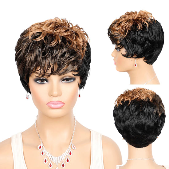 Short Wigs Women Natural Wave Wigs For Women Black Color Heat Resistant Fiber Synthetic Hair Pixie Cut Wig With Bangs