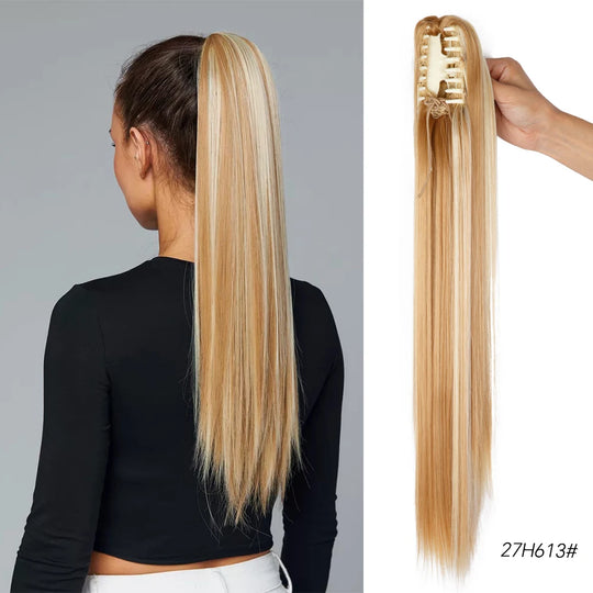 Long Straight Claw Clip On Ponytail Hair Extension Synthetic 22Inch Wavy Ponytail Fake Hairpiece For Women Pony Tail Hairpiece