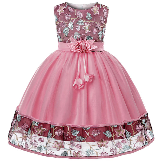 European and American embroidery dress dress girl's party lace princess dress flower child net gauze Pengpeng dress Beauty hair & fashionfj