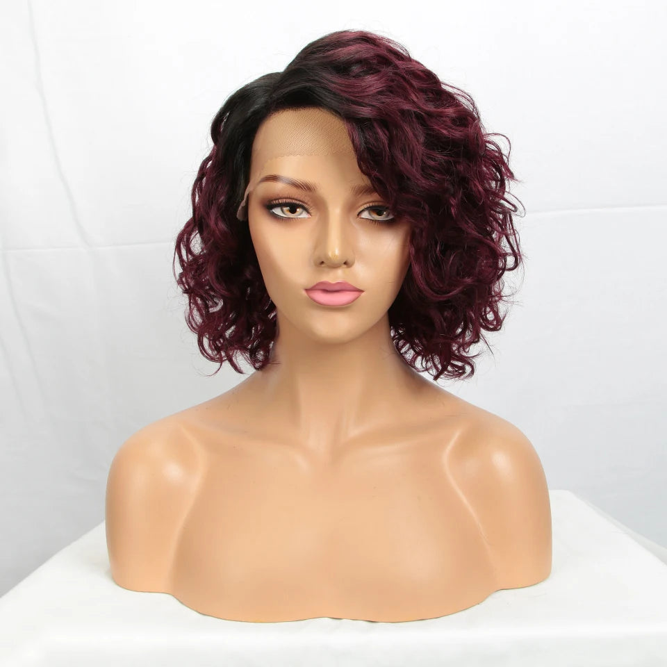 Brazilian Short Curly Bob Human Hair Wigs For Women Water Wave transparent Lace Front Wig Highlight Honey Blonde Colored Wigs