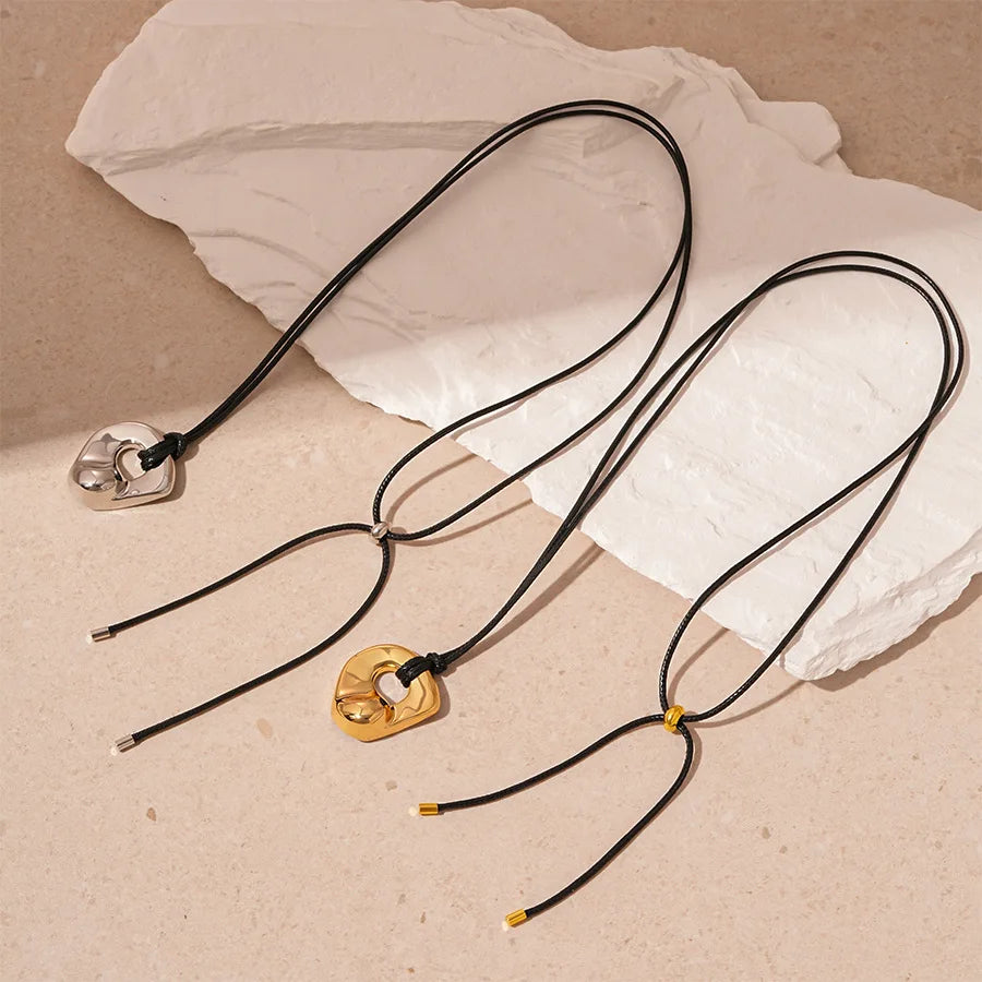 Gold Plated Geometric Circle Pendant Necklace for Women Girls Adjustable Long Leather Rope Chian Necklaces Sweater Chain Jewelry Beauty hair & fashionfj