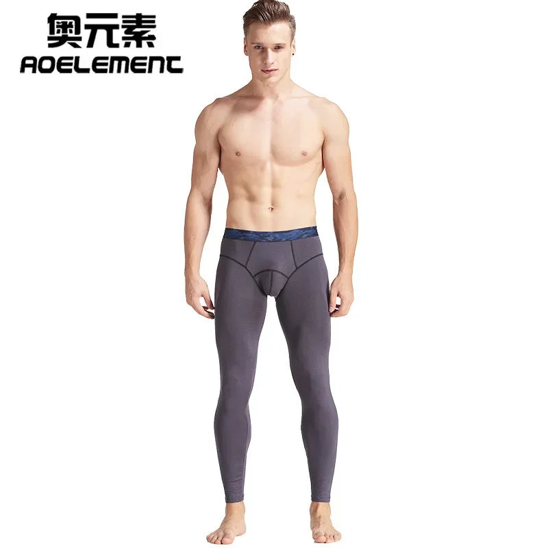 men's leggings long johns tight and thin thermal pants fashionable solid color mid-waist close-fitting pants