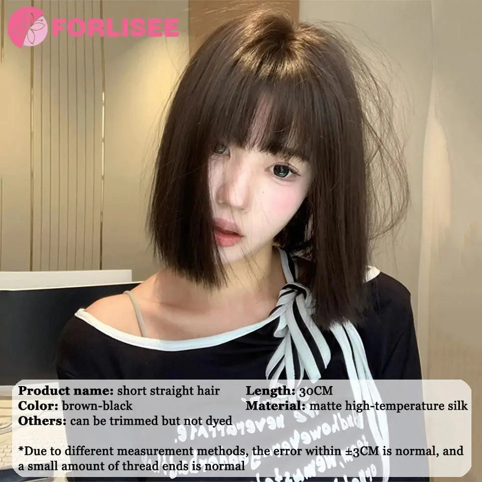 FORLISEE Synthetic Wig Short Black Brown with Bangs for Women Bob Straight Wig High Temperature Daily Cosplay Party Wigs Beauty hair & fashionfj