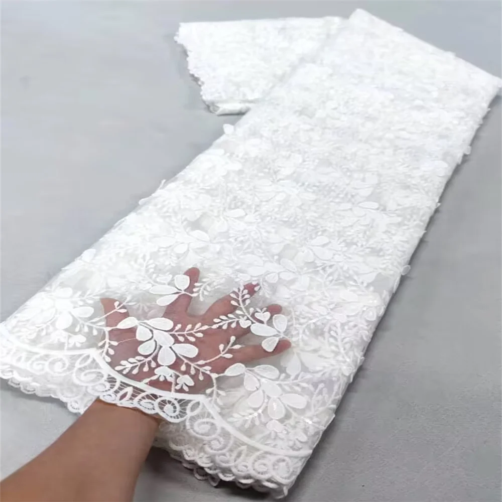 White Nigerian Lace Fabric 2023 High Quality African Net Lace Fabric With Sequins Embroidery Fabric For Wedding 5Yards Beauty hair & fashionfj