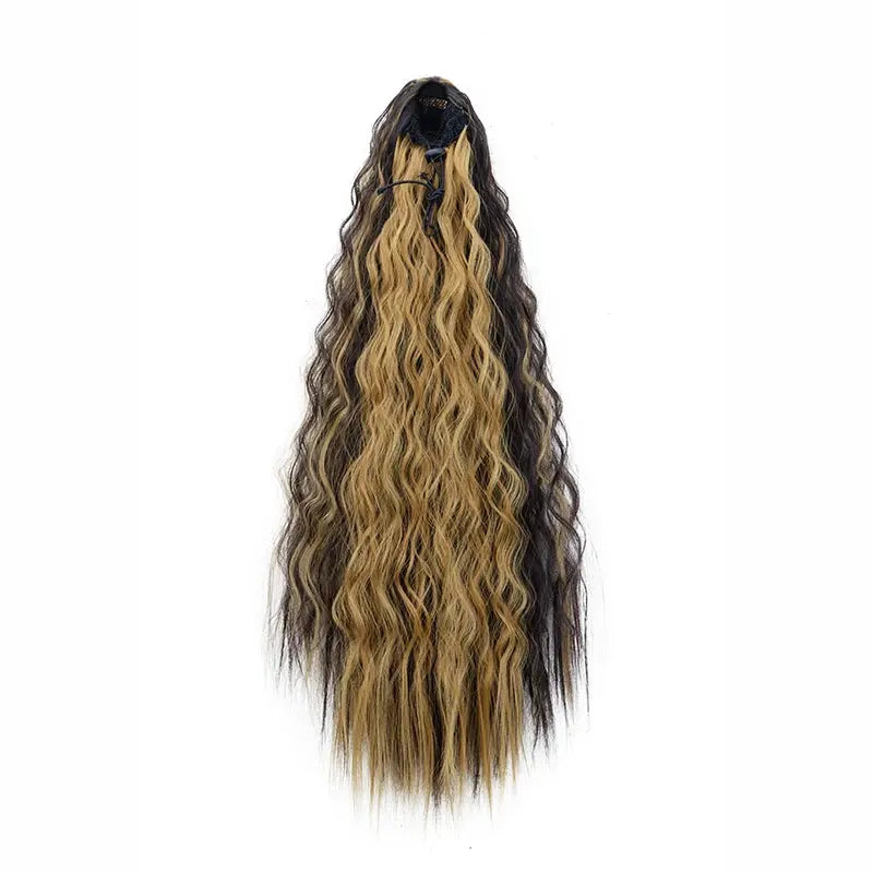 22Inch Synthetic Long Kinky Curly Ponytail Hair Extension Drawstring Wrapped Clip in Hair Black Hairpiecefor Women Beauty hair & fashionfj