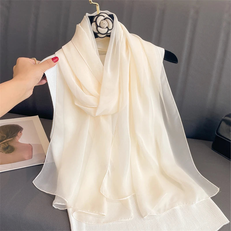 Fashion Feathry Chiffon Soft Solid Scarf Shawl Decorate Silk Scarves Breathable Sun Protection Elegant Lady Versatile Bandana Beauty hair & fashionfj