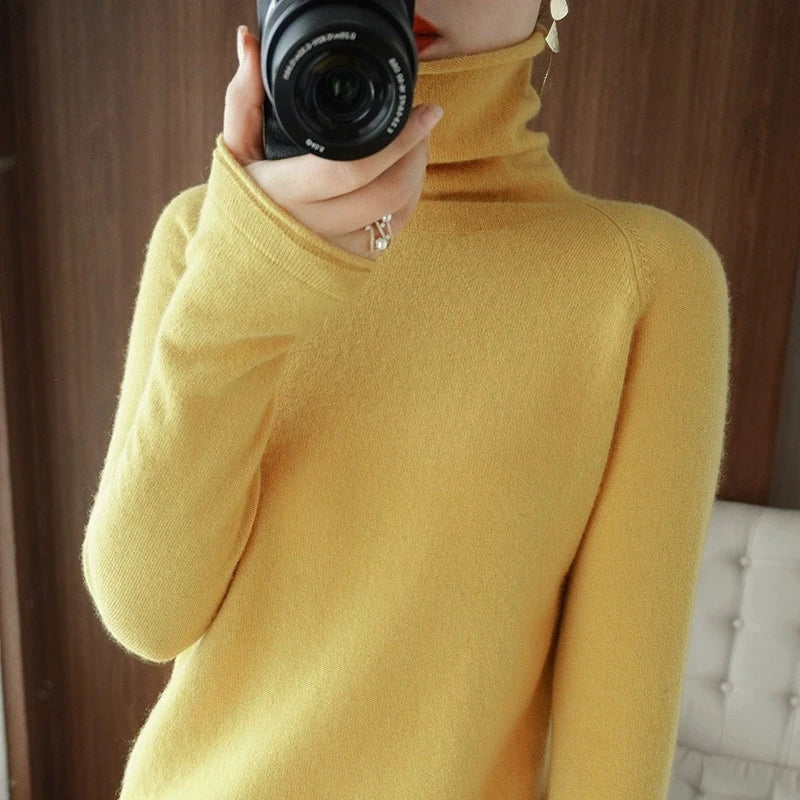 Soft Turtleneck Long Sleeve Sweater for Women 2025 Korean All-Match Solid Women's Sweater Slim Pullover Jumper Ladies Beauty hair & fashionfj