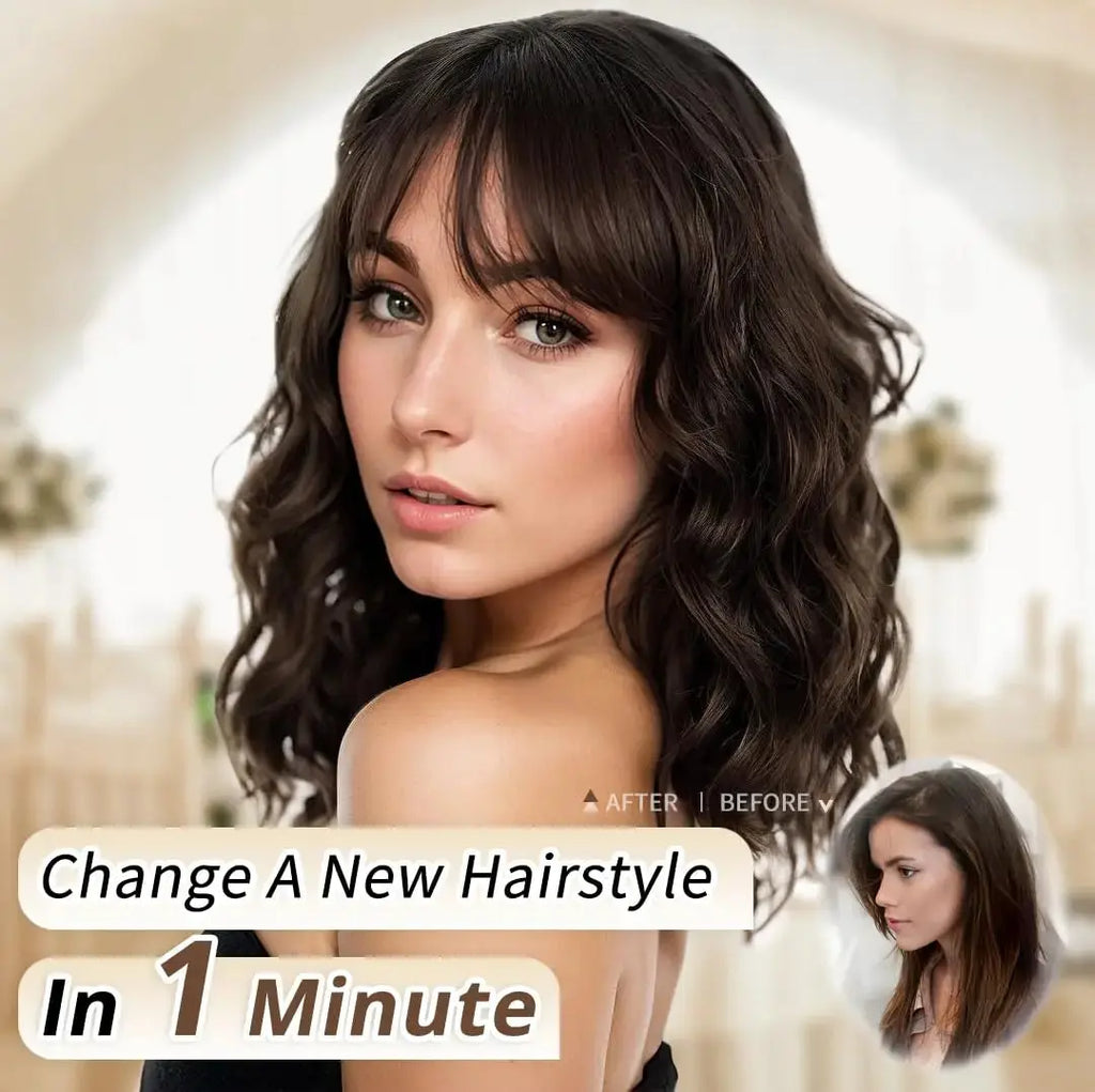 HAIR Natural Brown Synthetic Curly Wavy Bob Wig with Bangs for Women Beauty hair & fashionfj