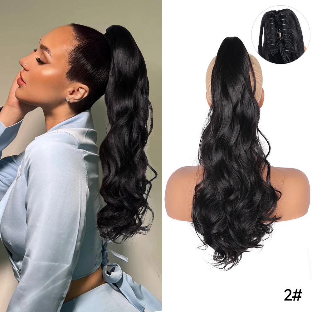 Long Straight Claw Clip On Ponytail Hair Extension Synthetic 22Inch Wavy Ponytail Fake Hairpiece For Women Pony Tail Hairpiece