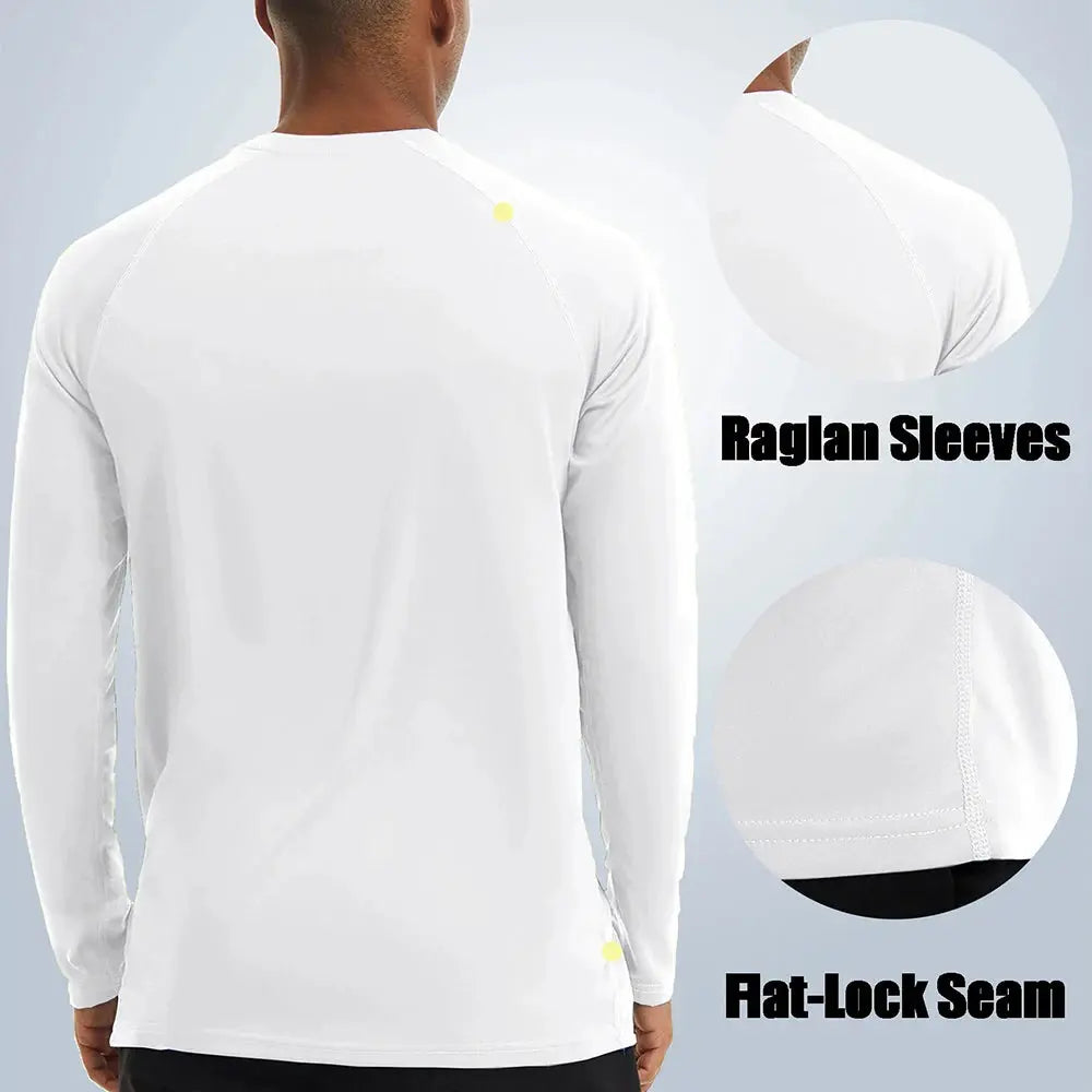 UPF50+ Men's Sunscreen UV Protection T-shirt Solid Color Long-sleeved Round Neck Outdoor Hiking Fishing Quick-drying Tops Beauty hair & fashionfj