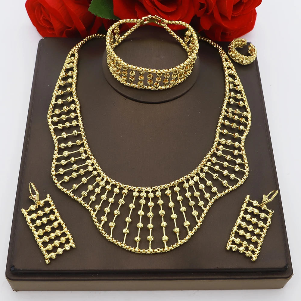 Women Necklace Set Gold Plated Jewelry Choker Luxury Colorful Rhinestone Rings Earrings Bracelet Wedding Jewellery Beauty hair & fashionfj