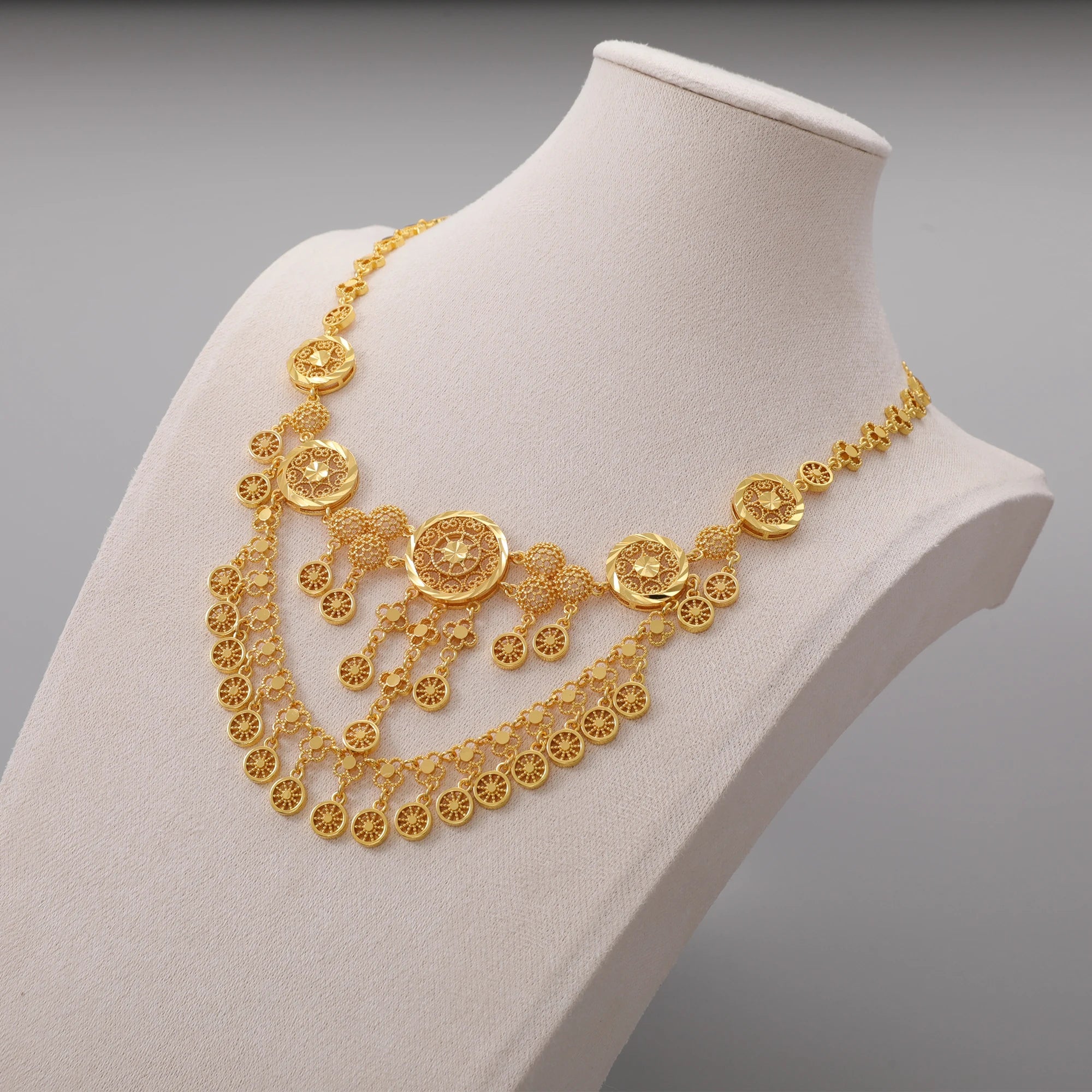 Dubai Gold Plated Necklace Earrings Ring Bracelet Arabian Traditional Vintage Jewelry Women's Set Bridal Wedding Jewelry Beauty hair & fashionfj