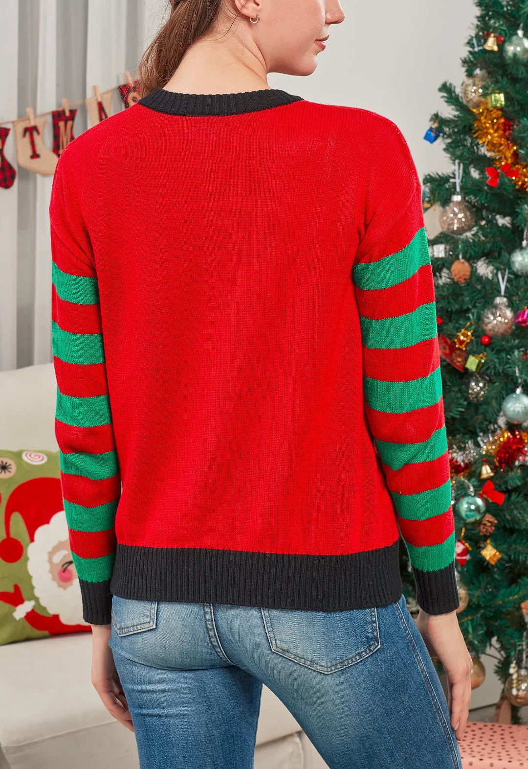 Xmas Family Look Women Men Boys Girls Matching Outfits Cartoon Print Christmas Knitting Sweater Full Sleeve O Neck Pullover Tops