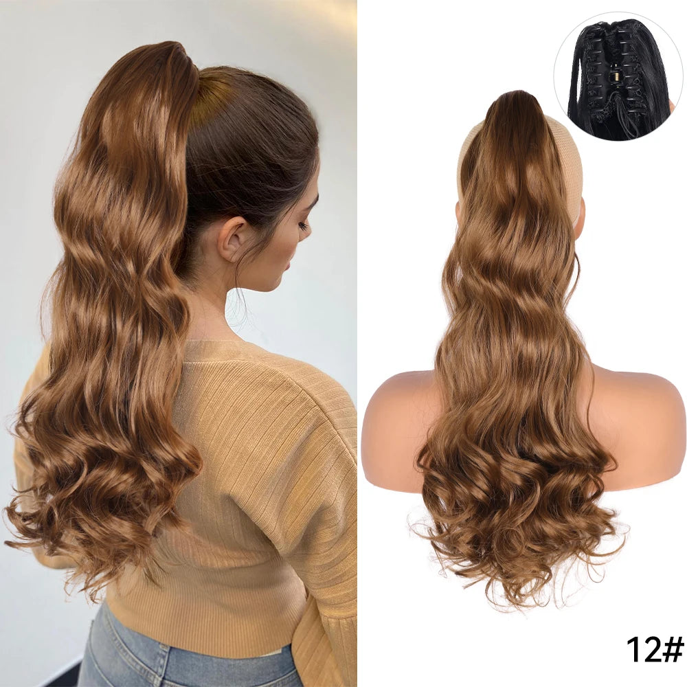 Long Straight Claw Clip On Ponytail Hair Extension Synthetic 22Inch Wavy Ponytail Fake Hairpiece For Women Pony Tail Hairpiece