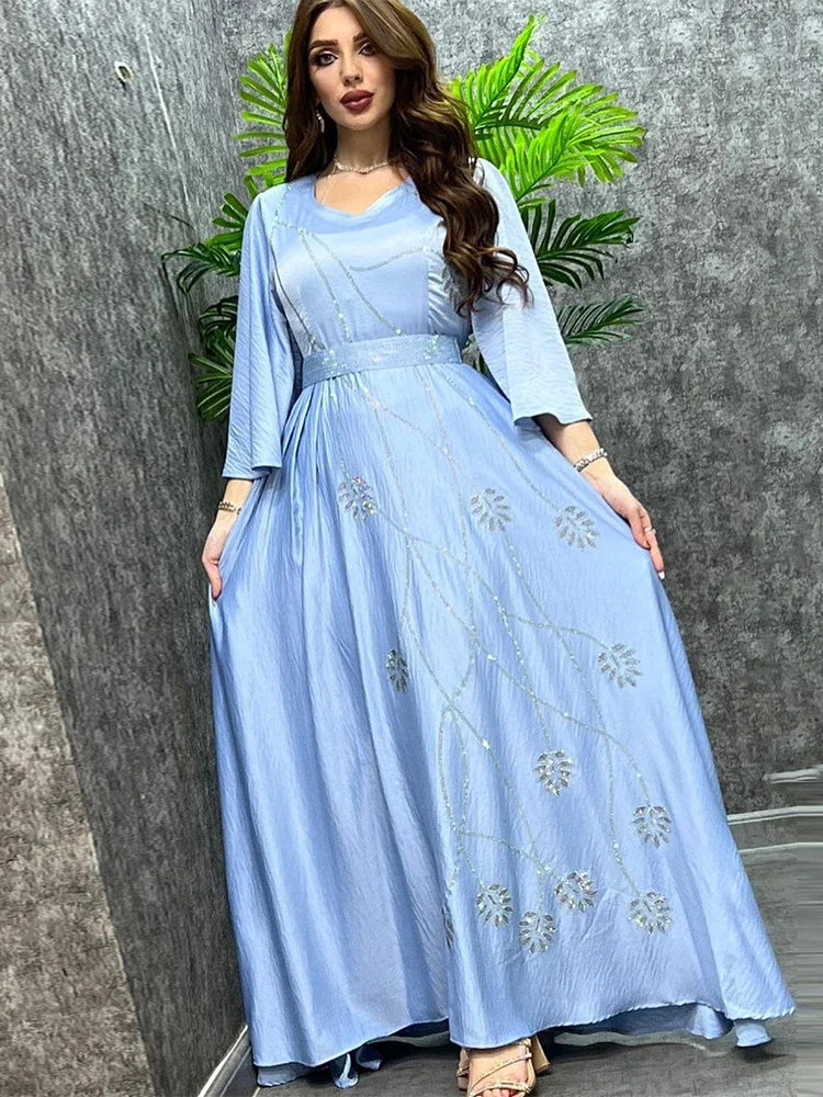 Turkey Muslim Dress Women Abaya Diamond Lace-up Party Dresses Moroccan Kaftan Ensemble Femme Musulmane  Hijab Vestidos Beauty hair & fashionfj