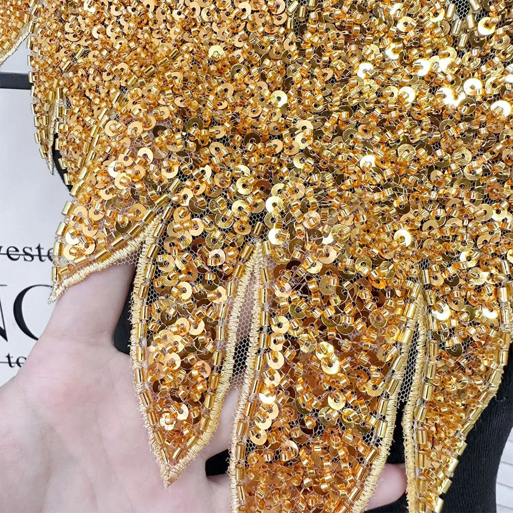 Sparkling Sequin Bead Feather Patches for Wedding Dress DIY - Tulle Fabric Applique Waistbands Shoulder Decor Skirts Accessories Beauty hair & fashionfj