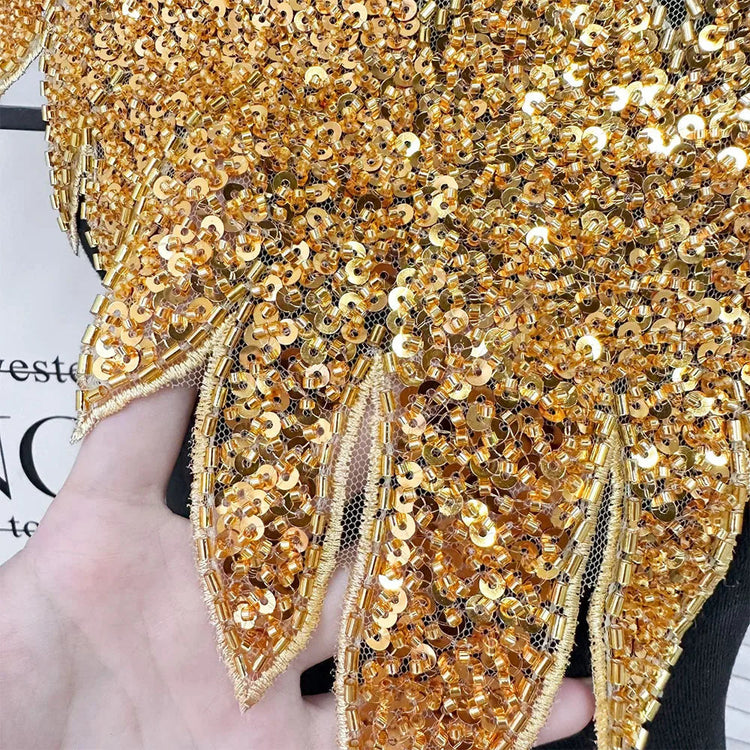 Sparkling Sequin Bead Feather Patches for Wedding Dress DIY - Tulle Fabric Applique Waistbands Shoulder Decor Skirts Accessories Beauty hair & fashionfj