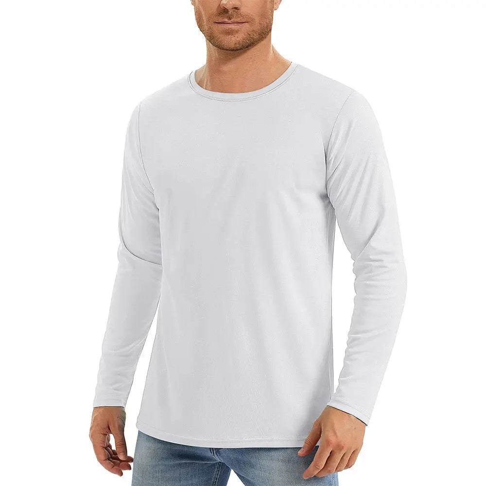 UPF50+ Men's Sunscreen UV Protection T-shirt Solid Color Long-sleeved Round Neck Outdoor Hiking Fishing Quick-drying Tops Beauty hair & fashionfj