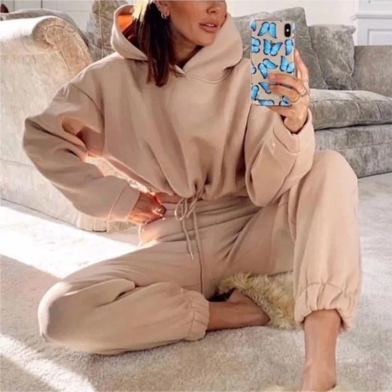 Women's Hooded Sports Suit Fashion Trend Women's Long-sleeved Sports Casual Suit Waist Two-piece Home Wear Beauty hair & fashionfj
