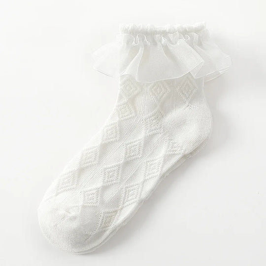 1 Pair Baby Girls Kids Socks Lace Ruffle Princess Mesh Children Short Breathable Cotton White Black Dance Toddler Socks
