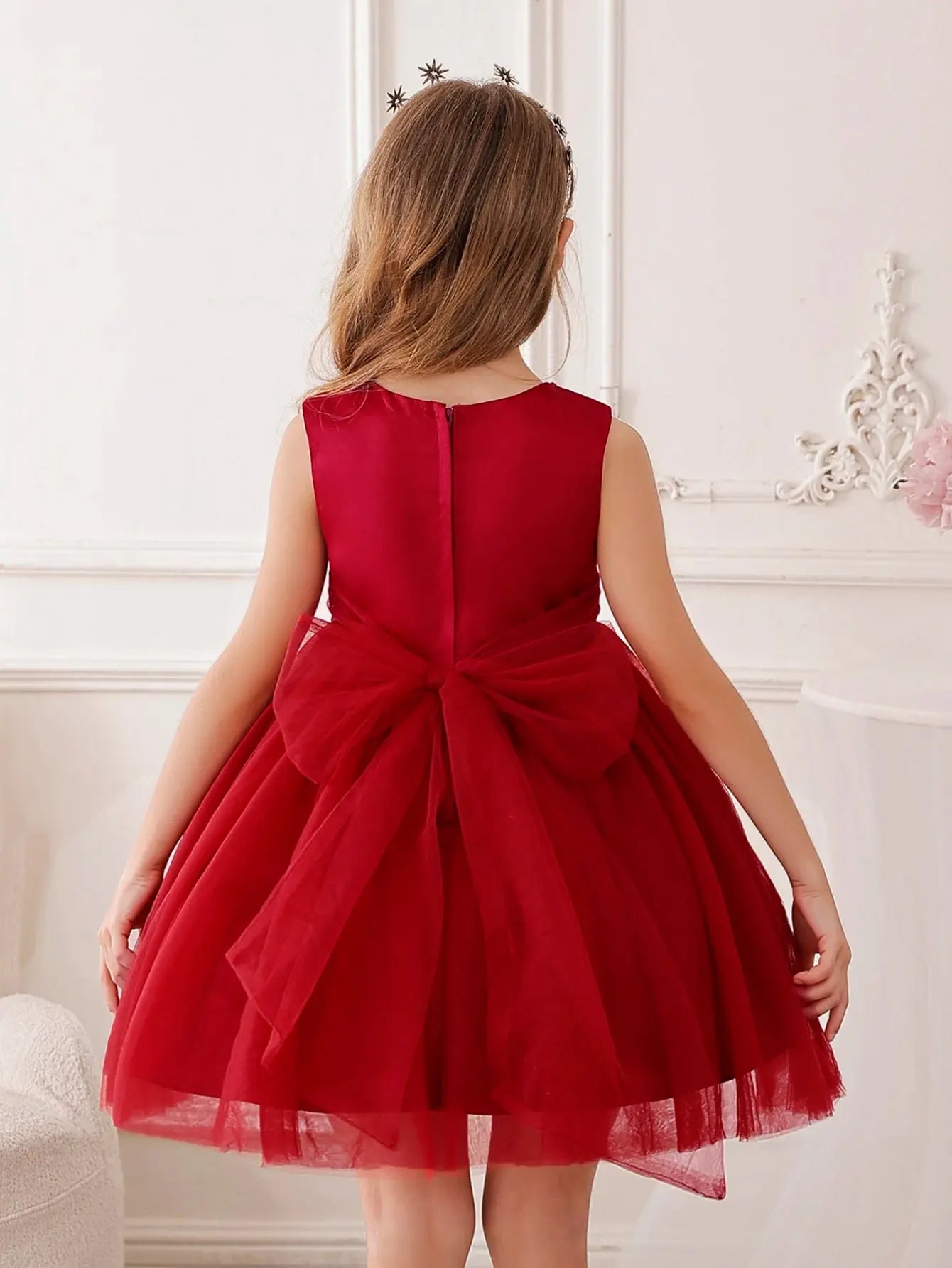 Girls' Christmas Burgundy Dress Suitable for Birthday Parties Weddings and Featuring flower child Gauze Style Beauty hair & fashionfj
