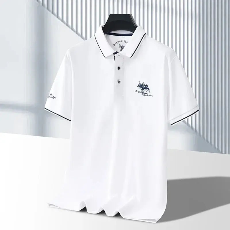 Men's Business Casual Short Sleeved Embroidered Solid Color Polo Shirt Fashionable Breathable Comfortable Summer Versatile Top Beauty hair & fashionfj