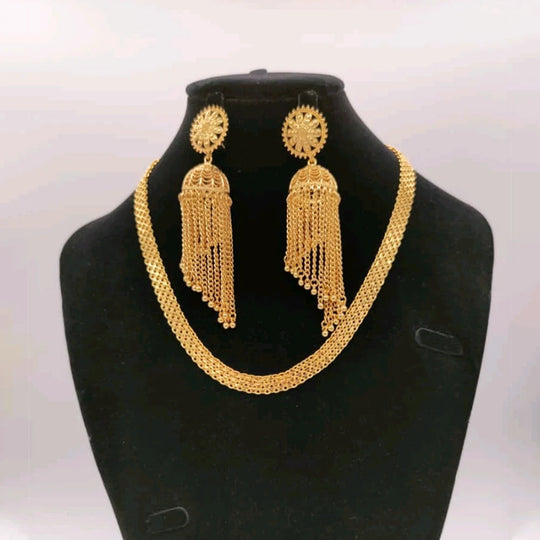 Ethiopia Gold Plated Necklace Chain for Women New Design Bold Earrings 18k Gold Color Lady Elegant Evening Party Jewelry Gift Beauty hair & fashionfj