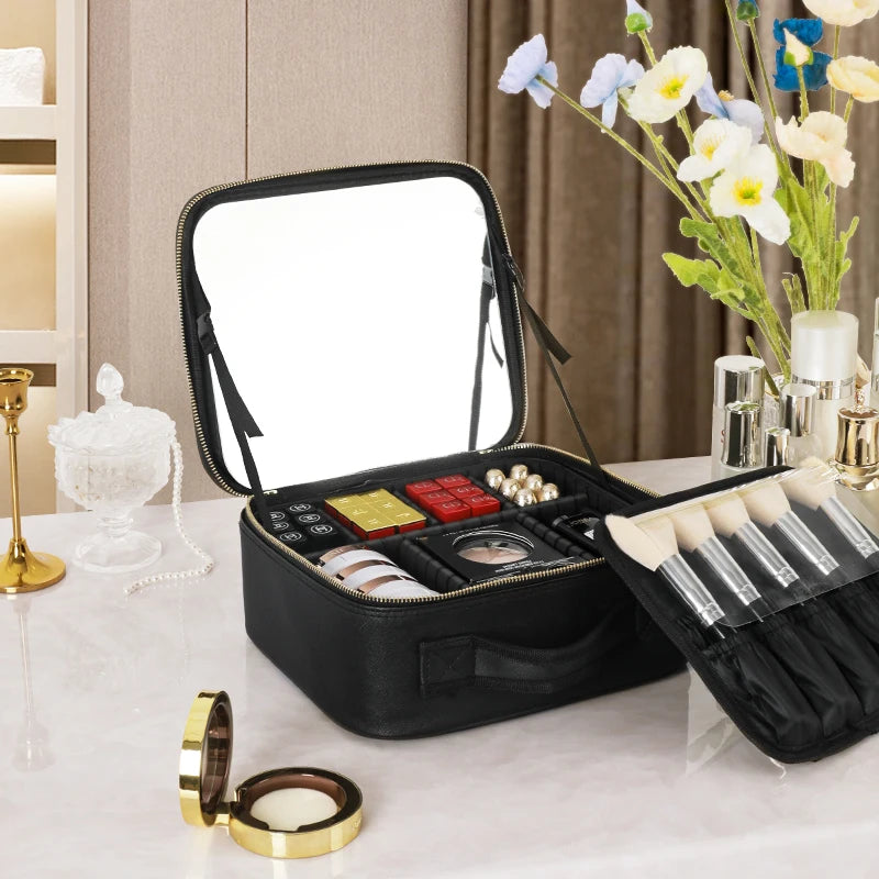 Makeup Bag, Makeup Travel Bag Large Capacity Waterproof Cosmetic Organizer Bag with Makeup Brush Compartment & Handle for Women