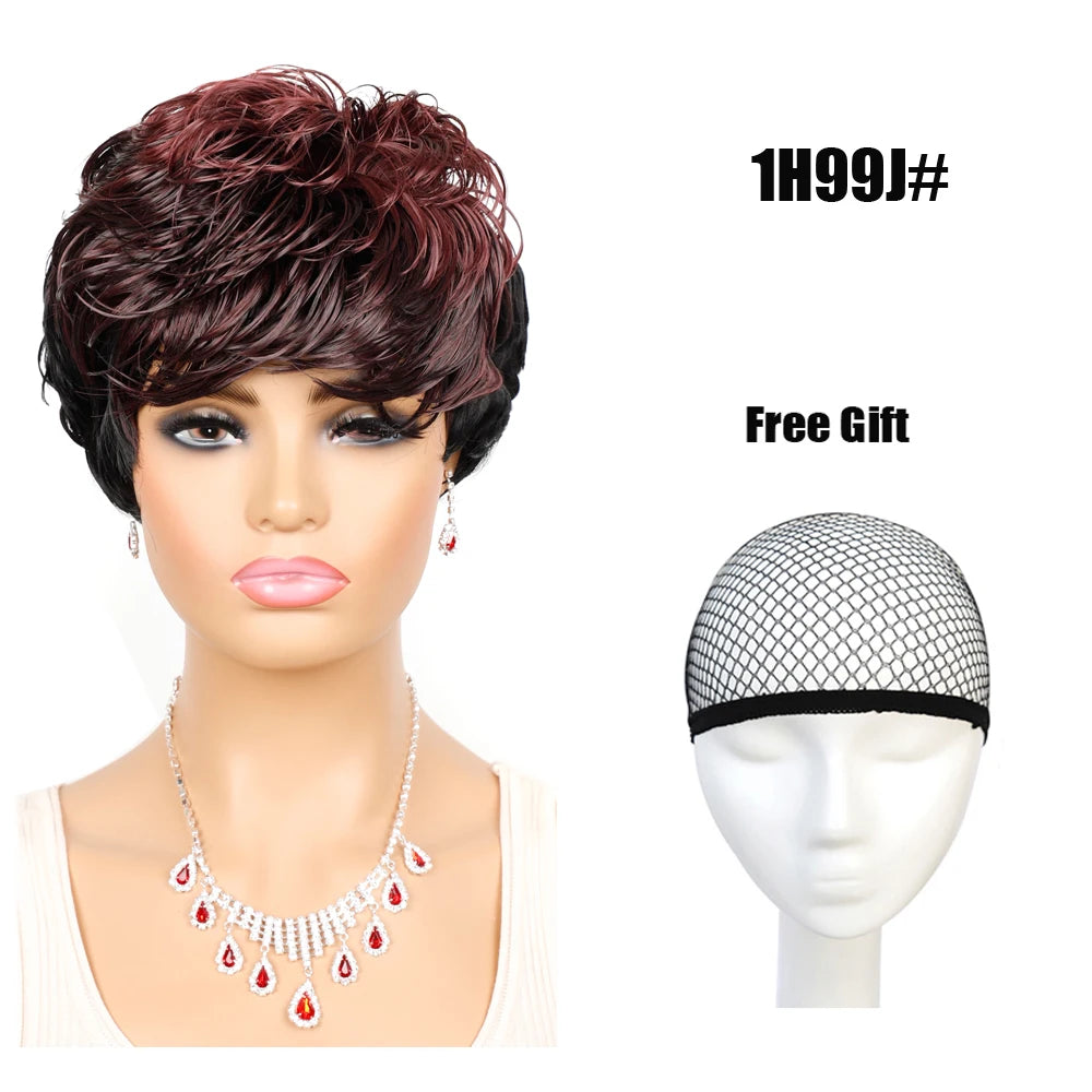 Short Wigs Women Natural Wave Wigs For Women Black Color Heat Resistant Fiber Synthetic Hair Pixie Cut Wig With Bangs