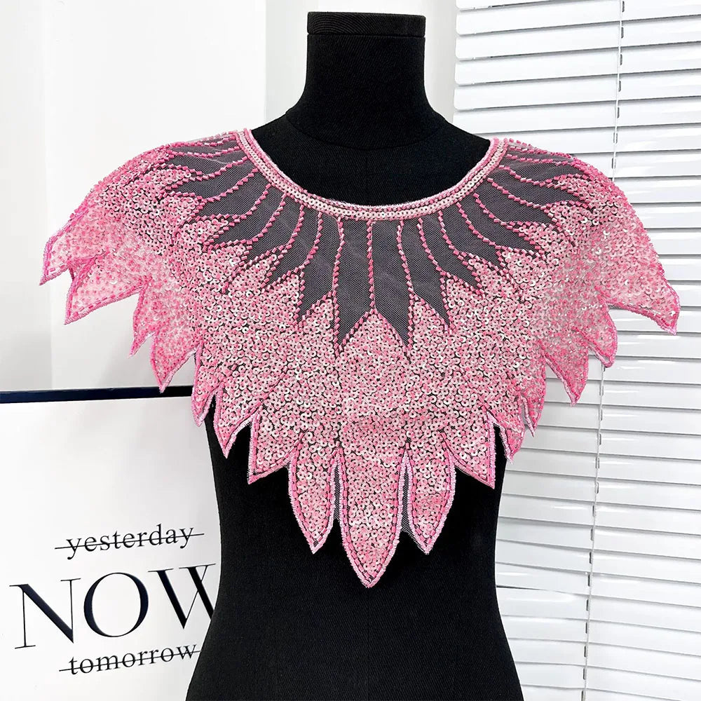 Sparkling Sequin Bead Feather Patches for Wedding Dress DIY - Tulle Fabric Applique Waistbands Shoulder Decor Skirts Accessories Beauty hair & fashionfj