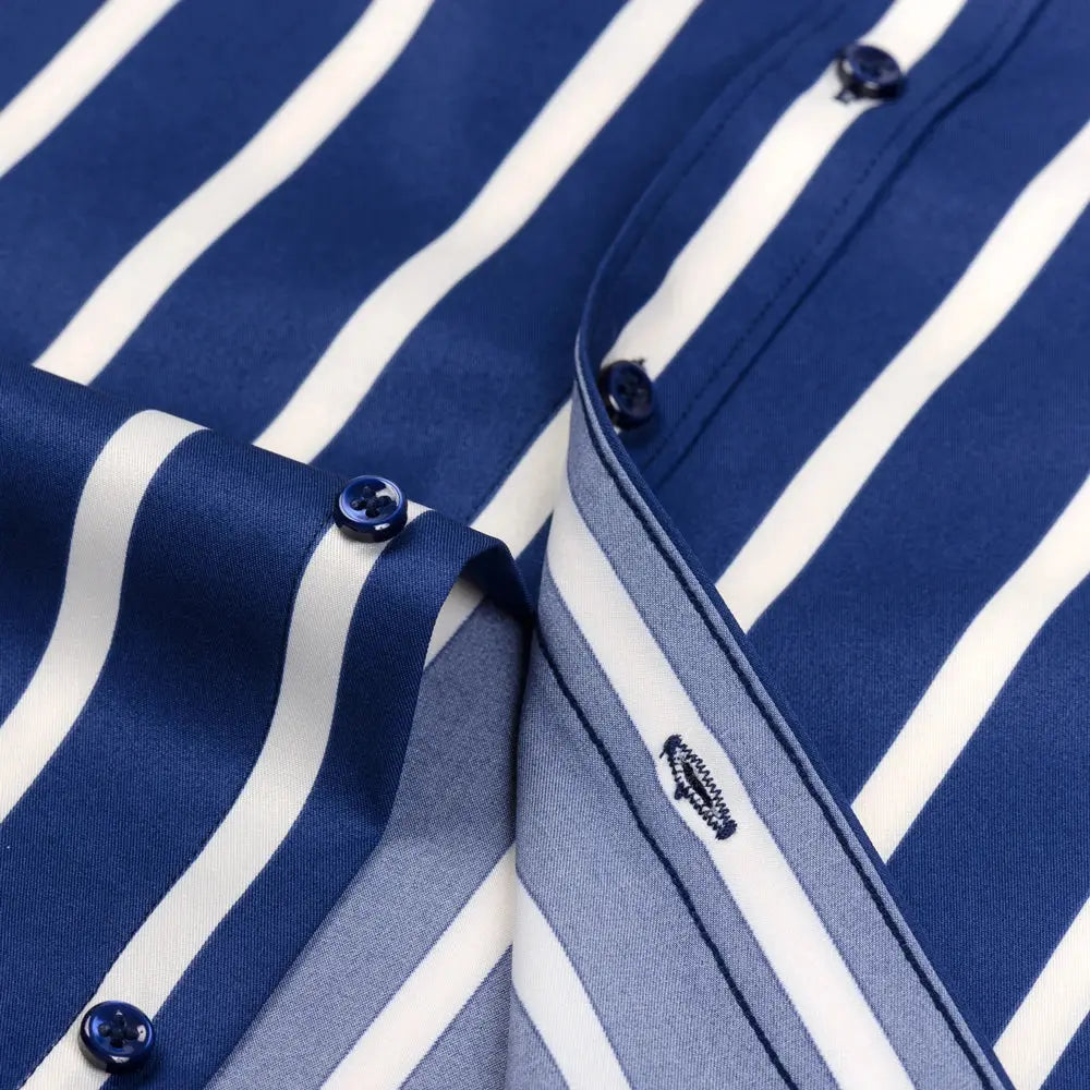 Men's Striped Button-Down Collar Design Iron-Free Dress Shirts, Long Sleeve Stretchy Casual Button Up Shirt for All-Seasons Beauty hair & fashionfj