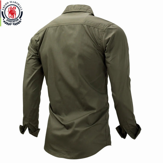 Fredd Marshall 2023 Fashion Military Shirt Long Sleeve Multi-pocket Casual Shirts Brand Clothes Army Green Camisa Masculina 117 Beauty hair & fashionfj
