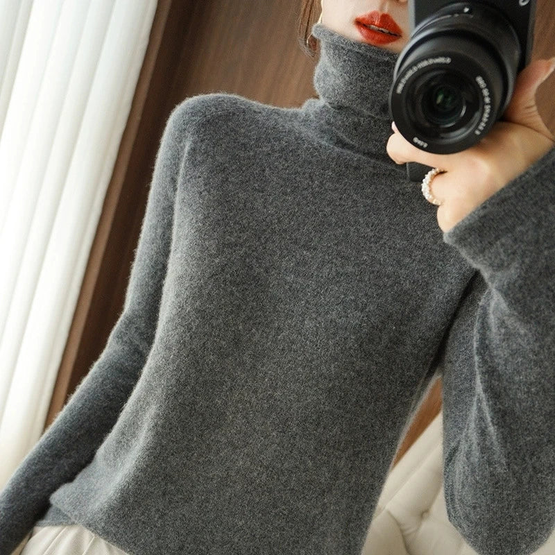 Soft Turtleneck Long Sleeve Sweater for Women 2025 Korean All-Match Solid Women's Sweater Slim Pullover Jumper Ladies Beauty hair & fashionfj