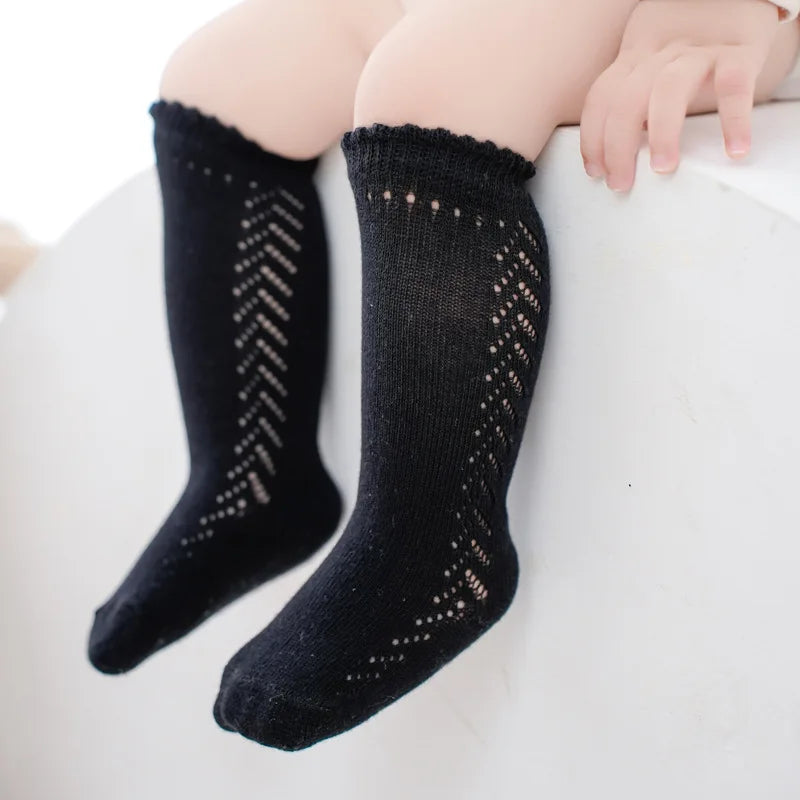New Children's Socks For Boys Girls Knitted Cotton Long Sock Knee High Toddlers Stockings Summer Hollow Out Infant Baby Socken