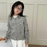 Elegant School Girl Cotton Sweaters Gray Color Cardigan with Bows for Girls Kids Knitwear Fashion Autumn Teen Baby Knit Clothes Beauty hair & fashionfj