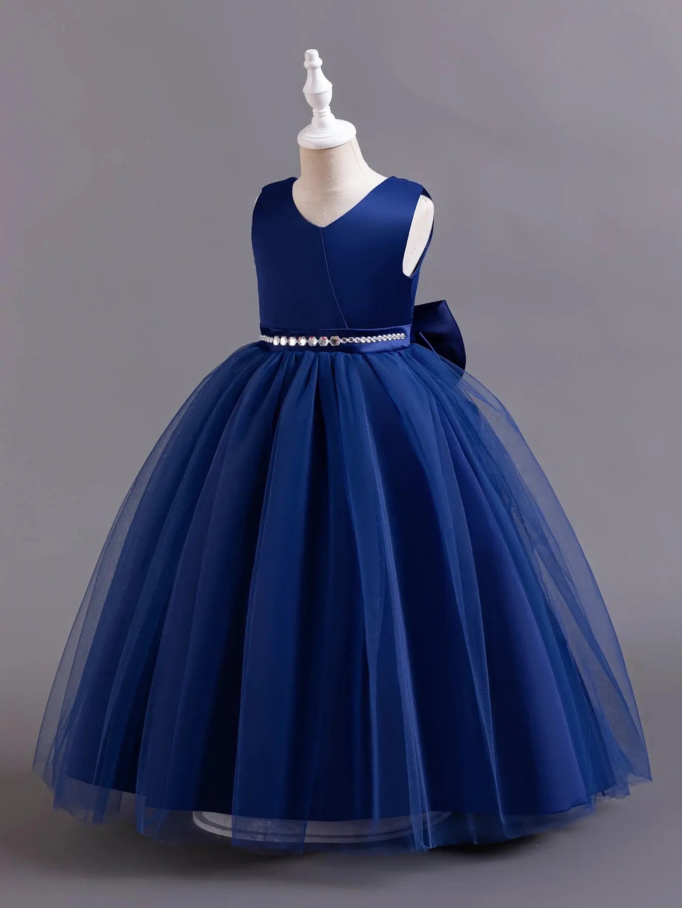 Shining Crystal Belt blue Sleeveless Long Dress for Princess Prom Bow Dresses for 3 to 12 Years Girls Beauty hair & fashionfj