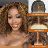 Deep Wave Honey Blonde Glueless Bob Wigs Human Hair Pre Plucked Pre Cut Highlight Wear and Go Curly Wigs Ombre HD Lace Front Wig Beauty hair & fashionfj