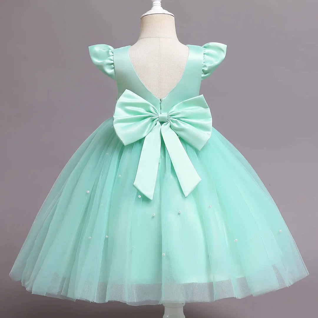 Toddler Baby Girl Birthday Party Dresses Backless Bow Beading Blue Princess Dress Newborn Infant Baptism Ceremony Costume 1-5Yrs Beauty hair & fashionfj