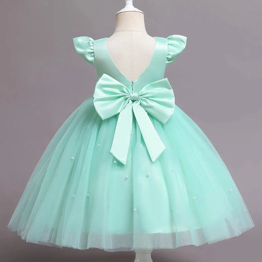 Toddler Baby Girl Birthday Party Dresses Backless Bow Beading Blue Princess Dress Newborn Infant Baptism Ceremony Costume 1-5Yrs Beauty hair & fashionfj