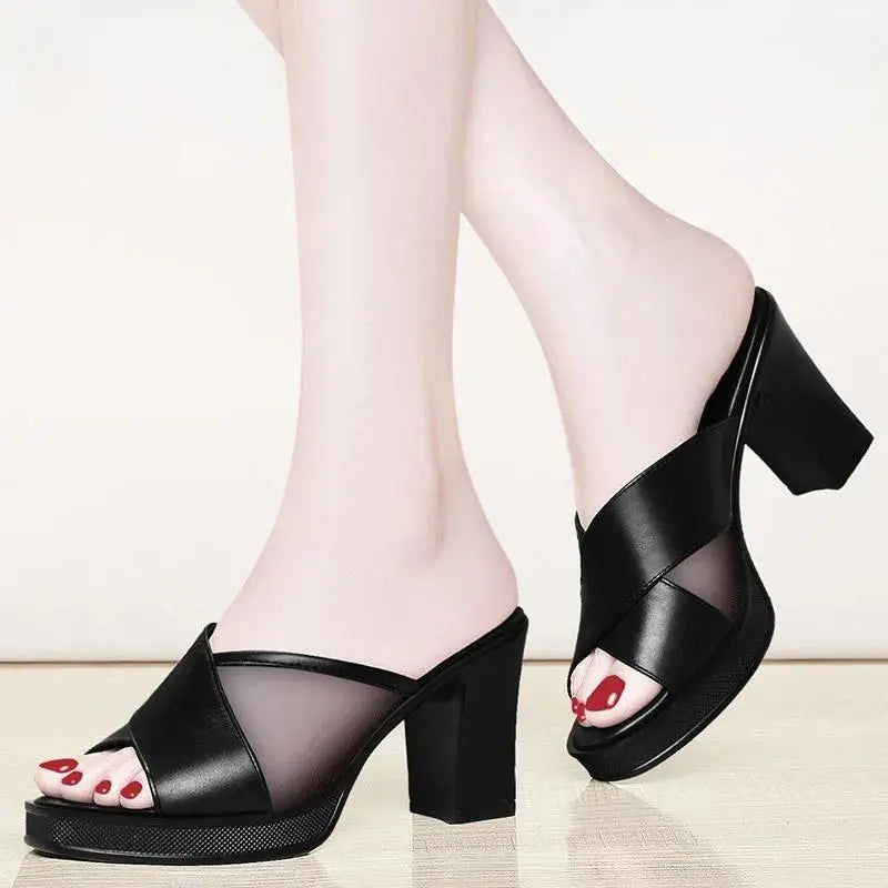 Women's Slippers And Ladies Sandals Black Slides Heeled Job Shoes Leather Comfortable Elegan Fashion Designer Luxury 2024 Trend Beauty hair & fashionfj