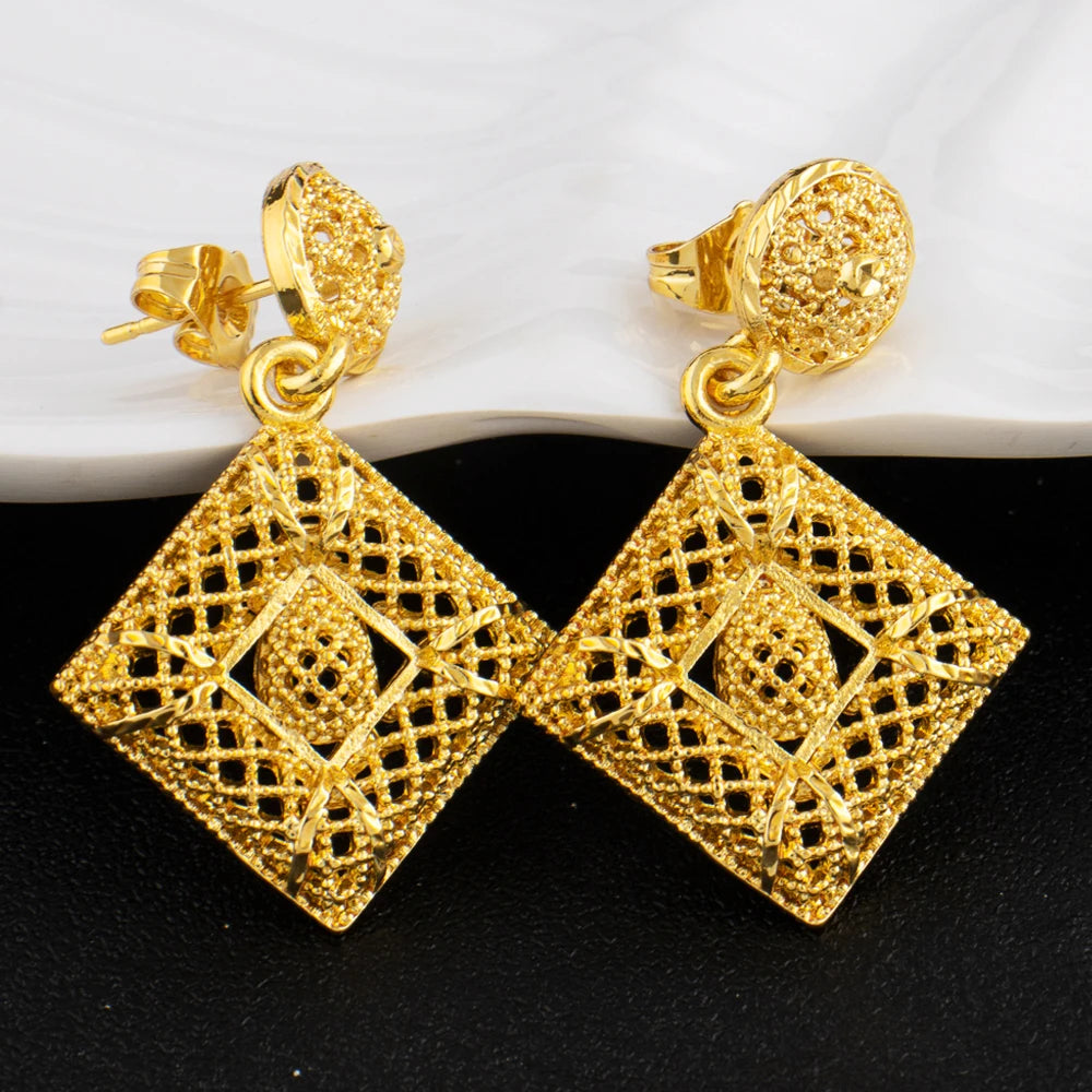 YM Gold Color Hollow Out Women Jewelry Set Mid East Dubai Earrings Ring Nigeria Necklace Jewelry Wholesale Gift for Mother's Day