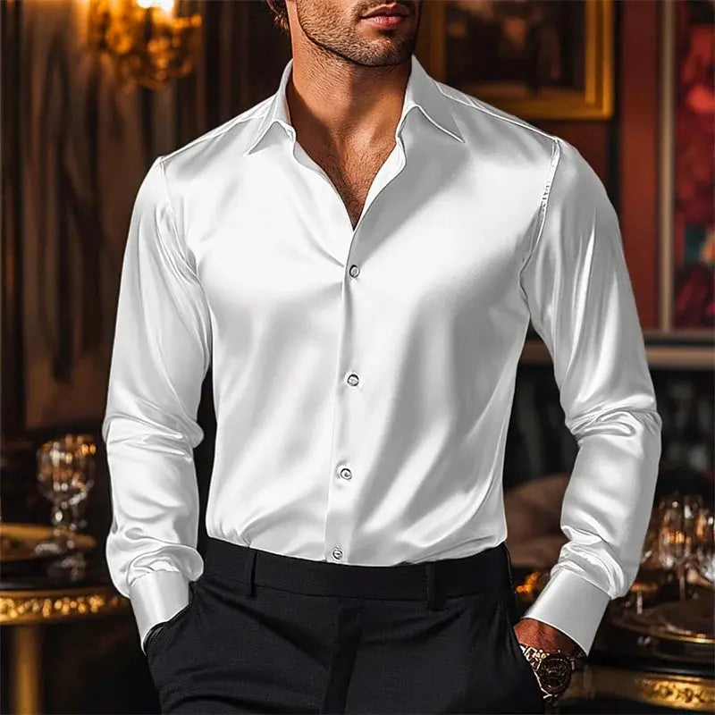 2025 Men's Shirt Casual Button Shirt Solid Color Wedding Holiday Black White Burgundy Navy Blue Long Sleeve Lapel Clothing Beauty hair & fashionfj