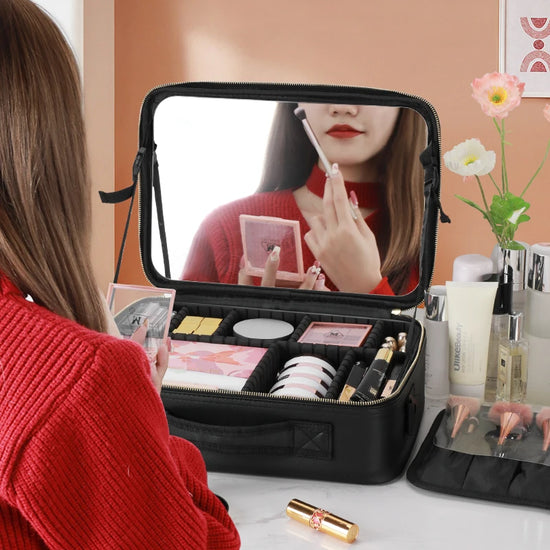 Makeup Bag, Makeup Travel Bag Large Capacity Waterproof Cosmetic Organizer Bag with Makeup Brush Compartment & Handle for Women