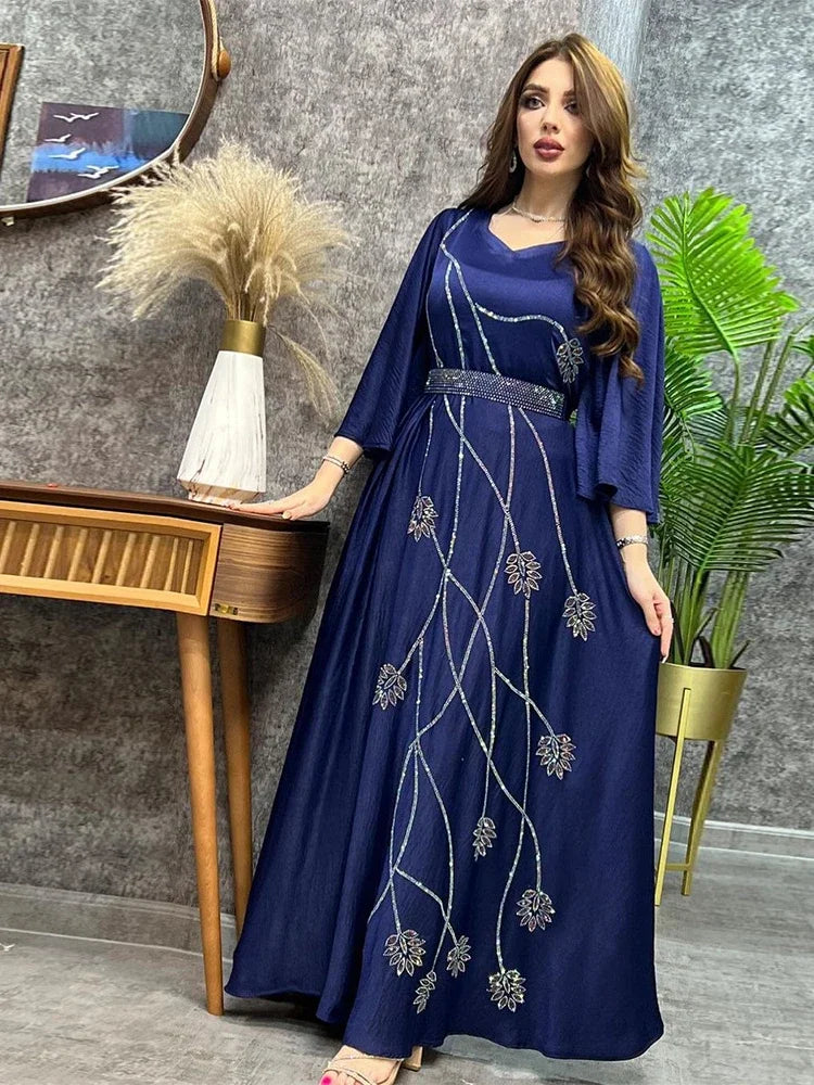 Turkey Muslim Dress Women Abaya Diamond Lace-up Party Dresses Moroccan Kaftan Ensemble Femme Musulmane  Hijab Vestidos Beauty hair & fashionfj